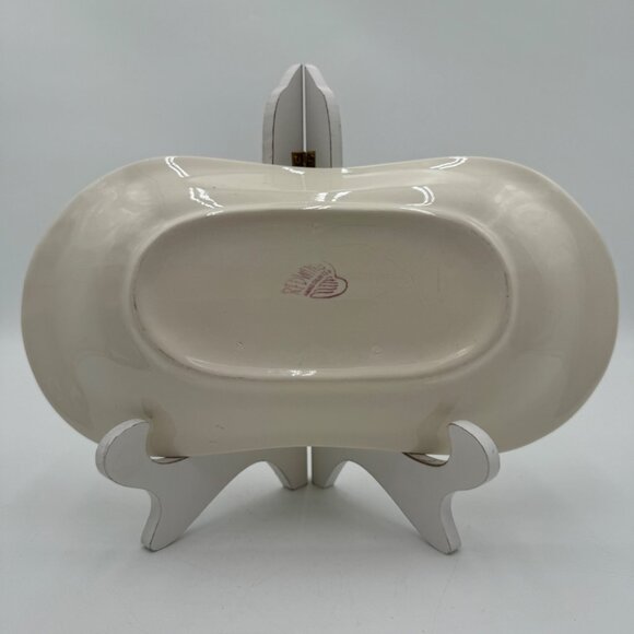 RED WING POTTERY tray small oblong PLATE RED GREY FLOWERS GREEN RED LEAVESF - Picture 3 of 5